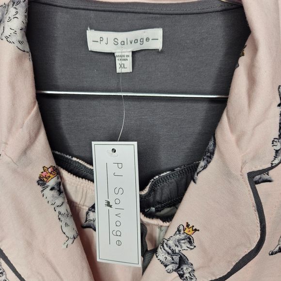 PJ SALVAGE Pajama Set Cats with Crowns Pink Women's XL Cotton Rayon Comfy NEW - Picture 4 of 7